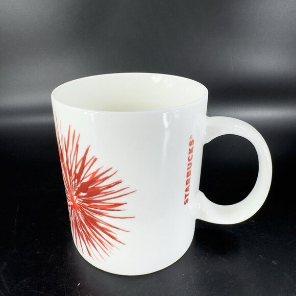 Starbucks Red Flower Starburst on White Mug 2014 Coffee Mug Cup Ceramic 12oz - Picture 7 of 14
